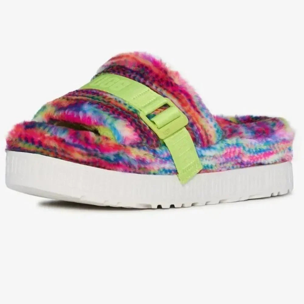 UGG Fluffita Pixelate - Women's Multicolor Rainbow Platform Slides Size 6